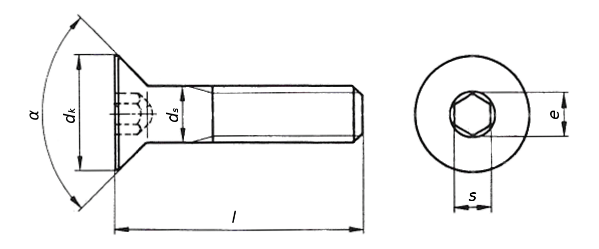 DIN 7991 Hexagon socket countersunk head cap screws - basic dimensions