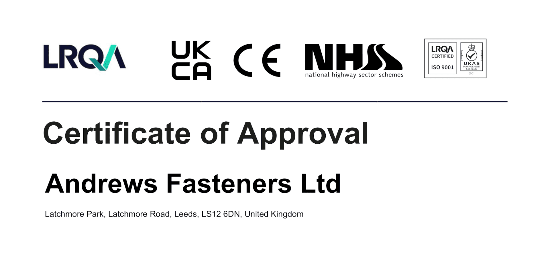 Andrews Fasteners SV - ISO 9001:2015, NHSS3, CE/FPC CPR (2025)