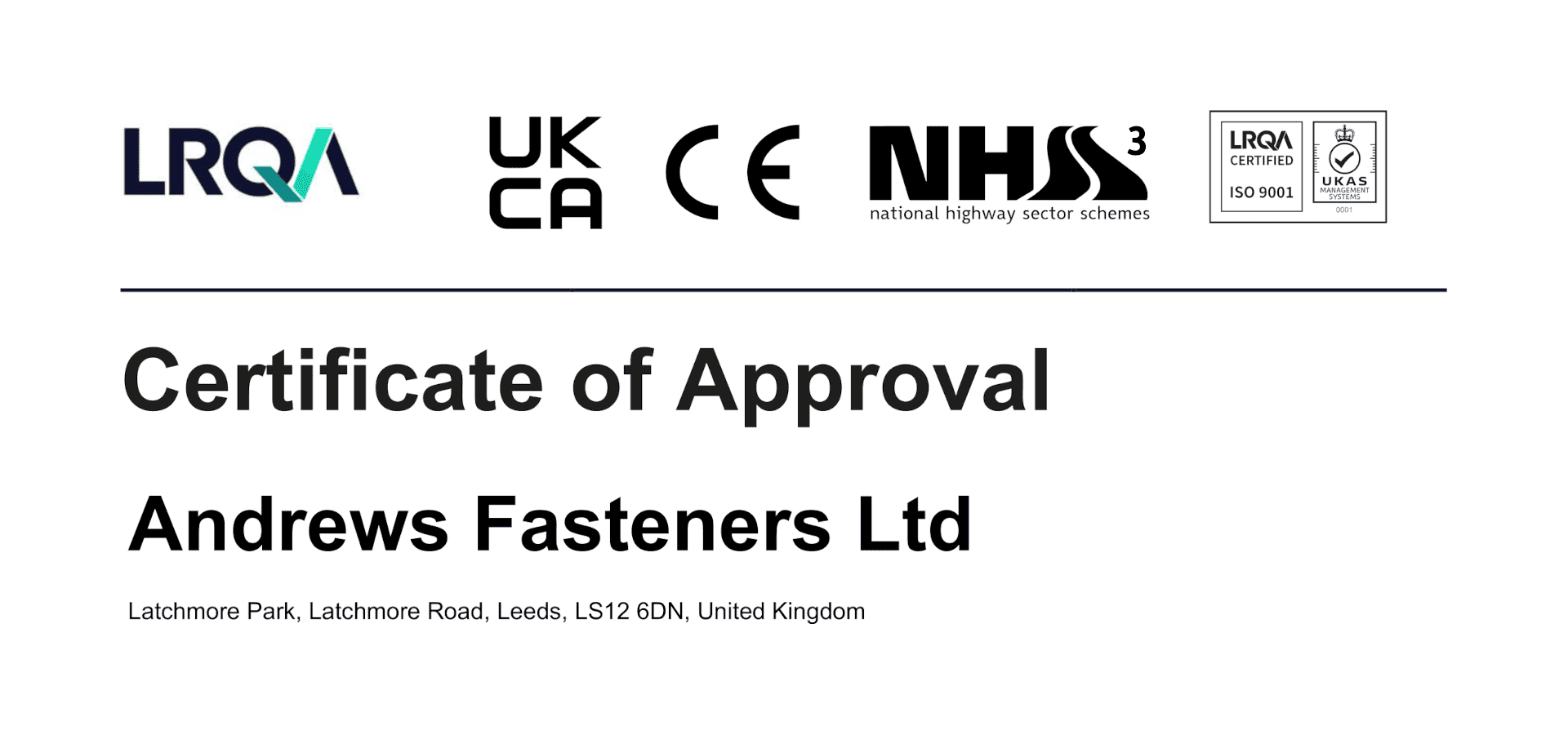 Andrews Fasteners FV - ISO 9001:2015, NHSS3, CE/FPC CPR (2026)